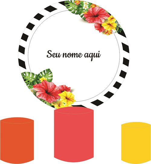 Painel Redondo Sublimado Floral + Trio de Cilindros Veste Fácil