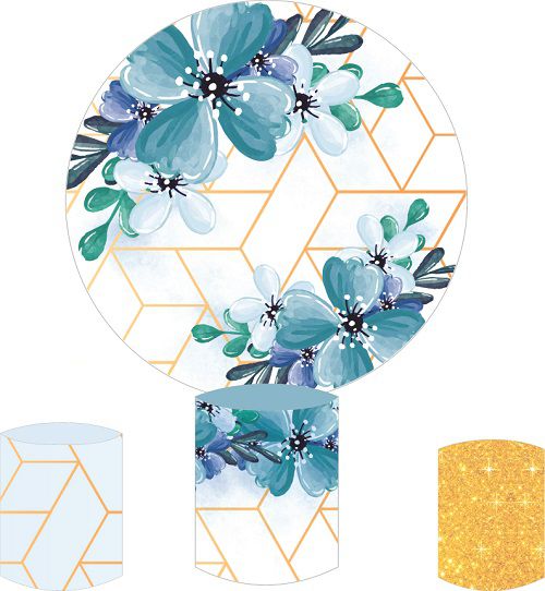 Painel Redondo Sublimado Floral + Trio de Cilindros Veste Fácil