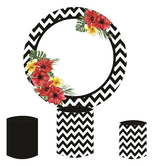 Painel Redondo Sublimado Floral + Trio de Cilindros Veste Fácil