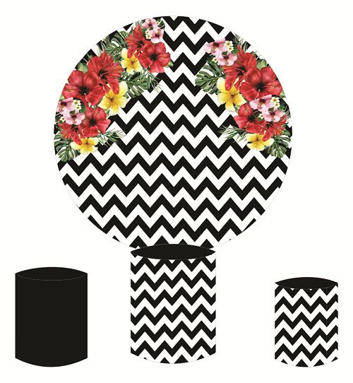 Painel Redondo Sublimado Floral+ Trio de Cilindros Veste Fácil