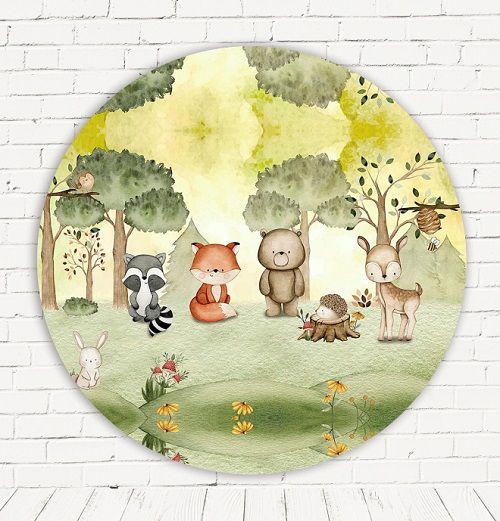 Painel Festa Redondo Sublimado Bosque C/elástico