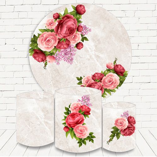 Painel Redondo Sublimado Floral + Trio de Cilindros Veste Fácil