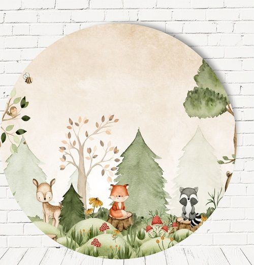 Painel Festa Redondo Sublimado Bosque C/elástico