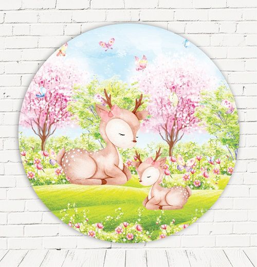 Painel Festa Redondo Sublimado Bosque C/elástico