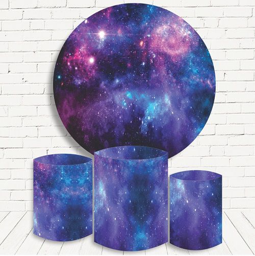 Painel Redondo Sublimado Galáxia + Trio de Cilindros Veste Fácil