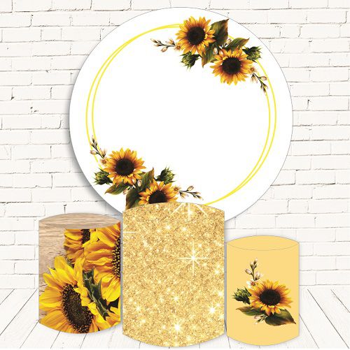 Painel Redondo Sublimado Girassol + Trio de Cilindros Veste Fácil