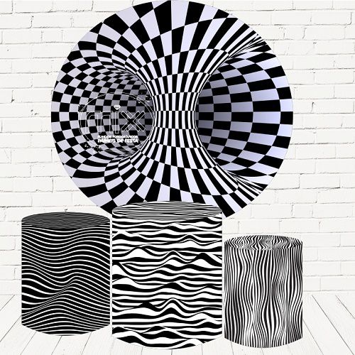 Painel Redondo Sublimado Psicodelico + Trio de Cilindros Veste Fácil