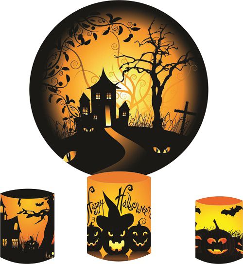 Painel Redondo Sublimado Halloween + Trio de Cilindros Veste Fácil