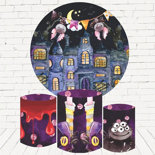 Painel Redondo Sublimado Halloween + Trio de Cilindros Veste Fácil
