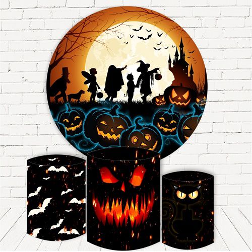 Painel Redondo Sublimado Halloween + Trio de Cilindros Veste Fácil