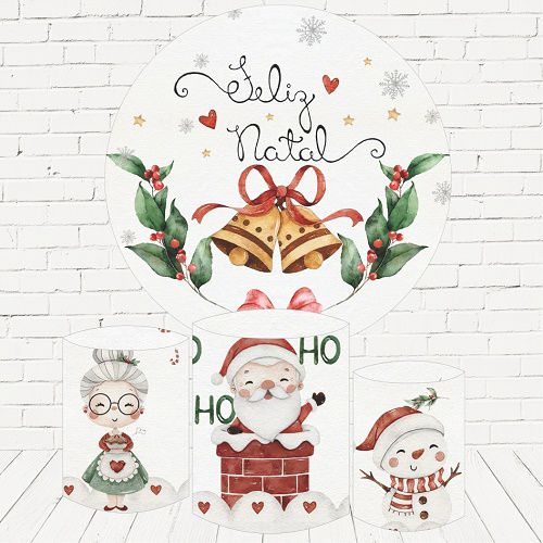 Painel Redondo Sublimado Natal + Trio de Cilindros Veste Fácil