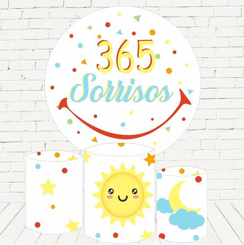 Painel Redondo Sublimado 365 Sorrisos + Trio de Cilindros Veste Fácil