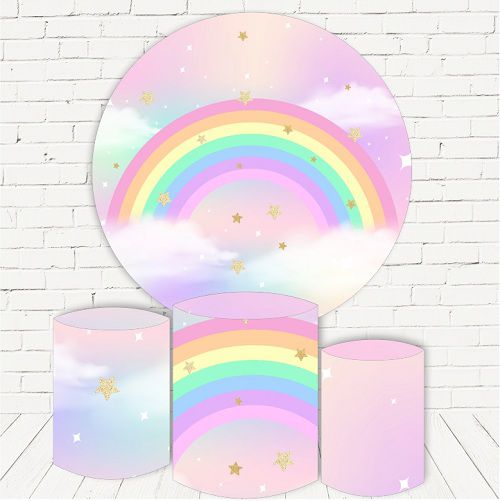 Painel Redondo Sublimado Arco Iris  + Trio de Cilindros Veste Fácil