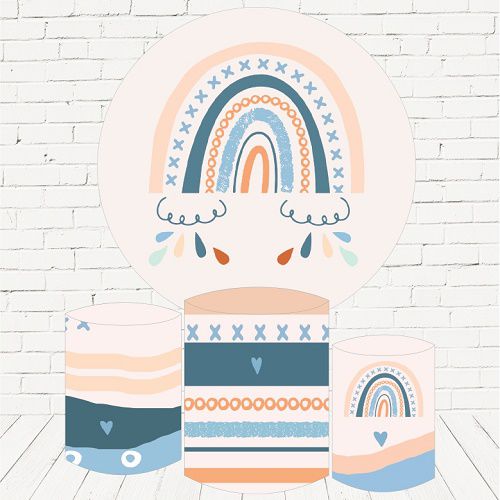 Painel Redondo Sublimado Arco Iris Boho + Trio de Cilindros Veste Fácil