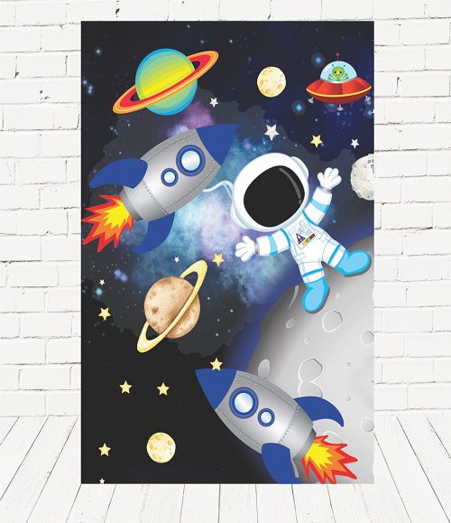 Painel Retangular Decorativo Para Festa Astronauta