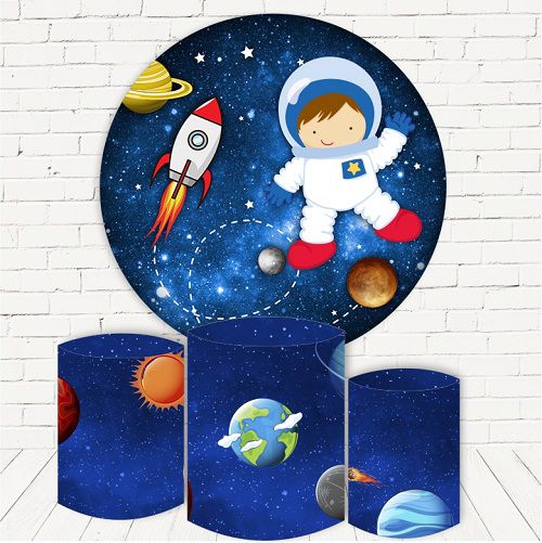 Painel Redondo Sublimado Astronauta + Trio de Cilindros Veste Fácil