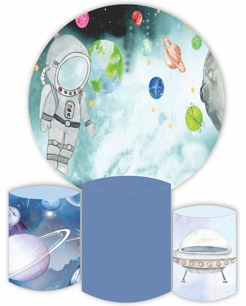 Painel Redondo Sublimado Astronauta + Trio de Cilindros Veste Fácil