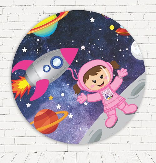 Painel Festa Redondo Sublimado Astronauta C/elástico
