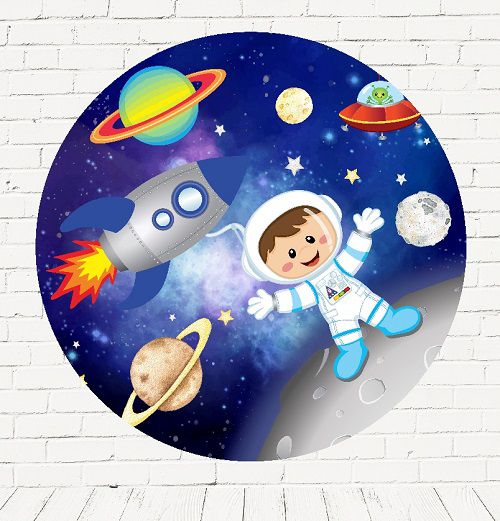 Painel Festa Redondo Sublimado Astronauta C/elástico