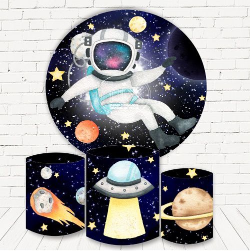 Painel Redondo Sublimado Astronauta + Trio de Cilindros Veste Fácil