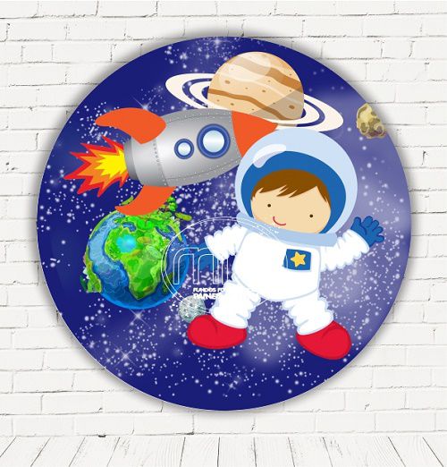 Painel Festa Redondo Sublimado Astronauta C/elástico