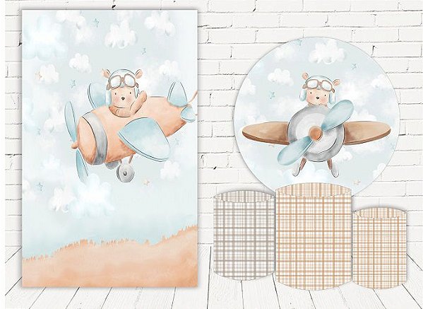 Painel Redondo Sublimado Astronauta + Trio de Cilindros Veste Fácil + Painel Lateral