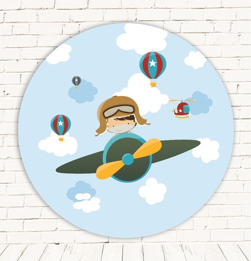 Painel Festa Redondo Sublimado Aviador C/elástico