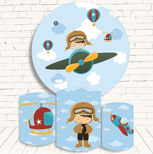 Painel Redondo Sublimado Aviador + Trio de Cilindros Veste Fácil