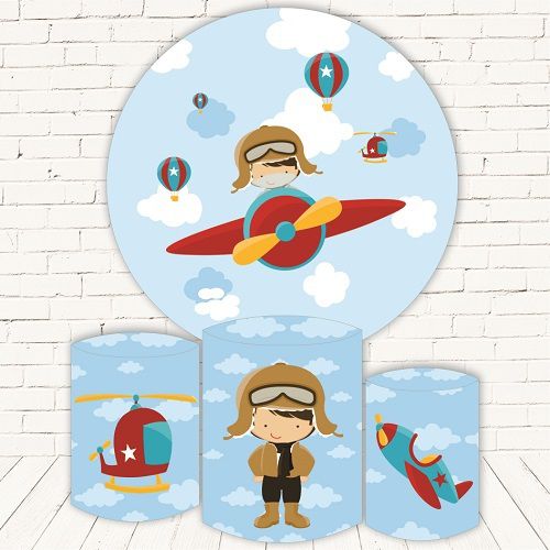 Painel Redondo Sublimado Aviador + Trio de Cilindros Veste Fácil