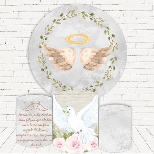 Painel Redondo Sublimado Batizado + Trio de Cilindros Veste Fácil