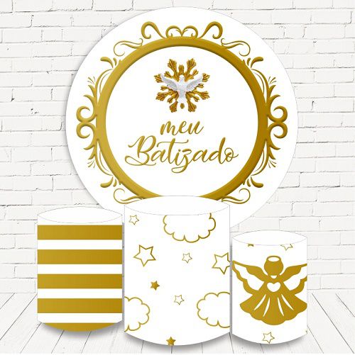 Painel Redondo Sublimado Batizado + Trio de Cilindros Veste Fácil