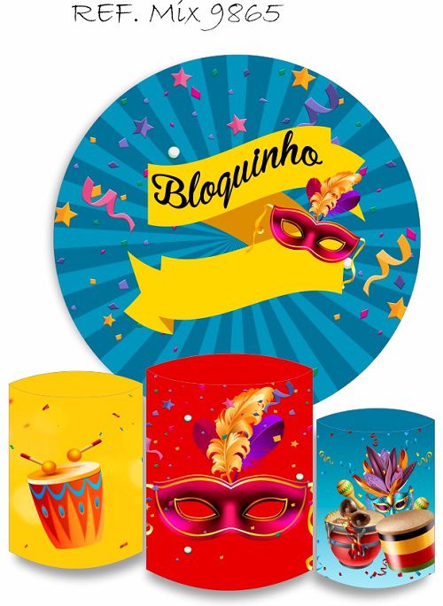 Painel Redondo Sublimado Carnaval + Trio de Cilindros Veste Fácil