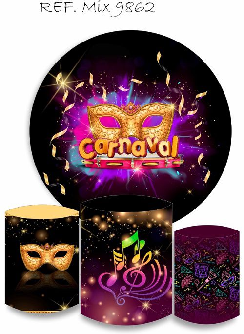 Painel Redondo Sublimado Carnaval + Trio de Cilindros Veste Fácil