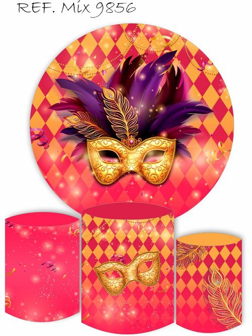 Painel Redondo Sublimado Carnaval + Trio de Cilindros Veste Fácil