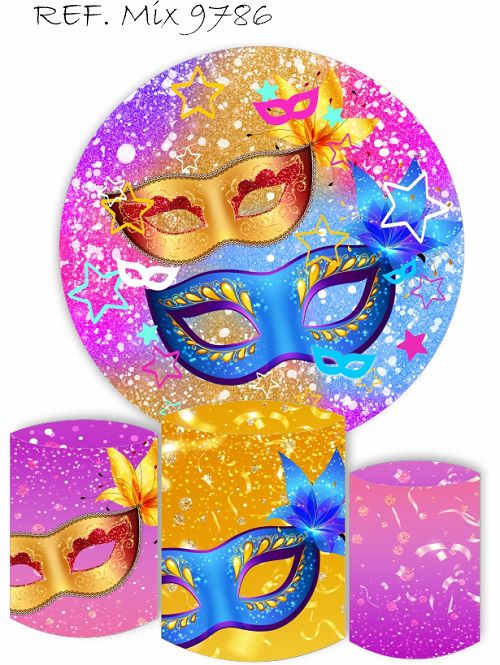 Painel Redondo Sublimado Carnaval + Trio de Cilindros Veste Fácil