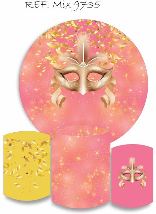 Painel Redondo Sublimado Carnaval + Trio de Cilindros Veste Fácil