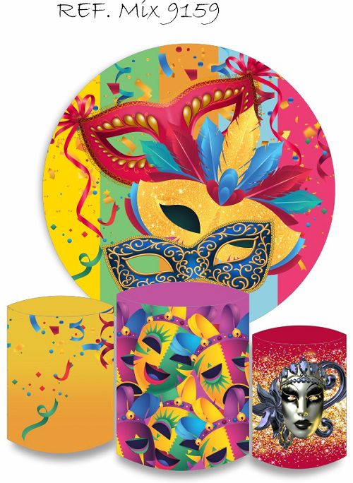 Painel Redondo Sublimado Carnaval + Trio de Cilindros Veste Fácil