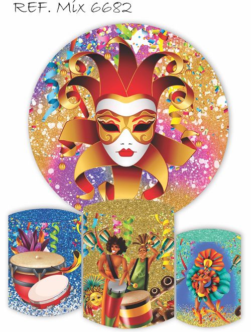 Painel Redondo Sublimado Carnaval + Trio de Cilindros Veste Fácil