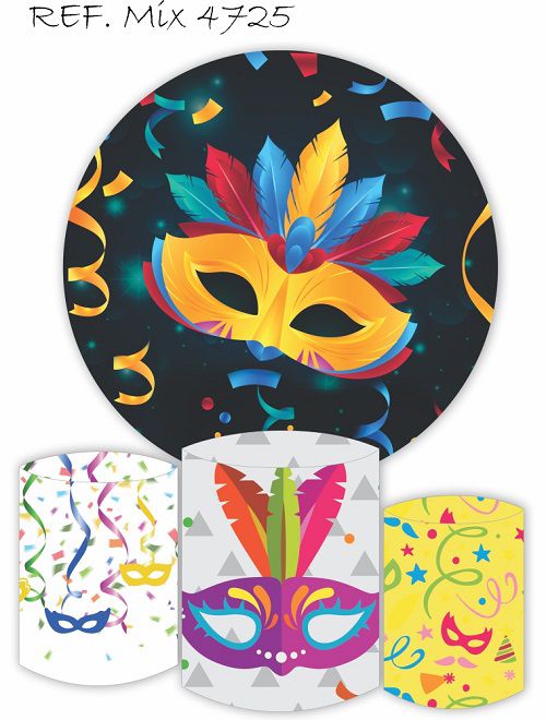 Painel Redondo Sublimado Carnaval + Trio de Cilindros Veste Fácil