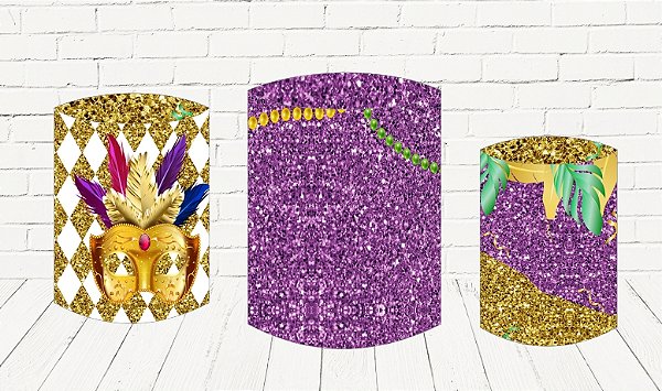 Painel Redondo Sublimado Carnaval + Trio de Cilindros Veste Fácil