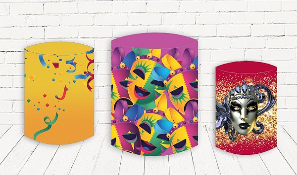 Painel Redondo Sublimado Carnaval + Trio de Cilindros Veste Fácil