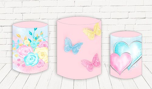 Painel Redondo Sublimado Borboleta + Trio de Cilindros Veste Fácil