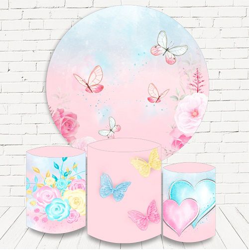 Painel Redondo Sublimado Borboleta + Trio de Cilindros Veste Fácil