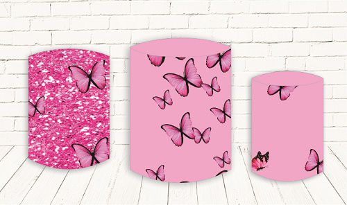 Painel Redondo Sublimado Borboleta + Trio de Cilindros Veste Fácil