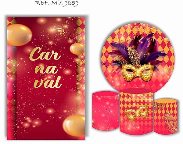 Painel Redondo Sublimado Carnaval + Trio de Cilindros Veste Fácil + Painel Lateral