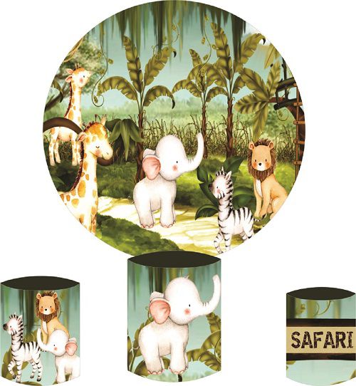 Painel Redondo Sublimado Safari + Trio de Cilindros Veste Fácil