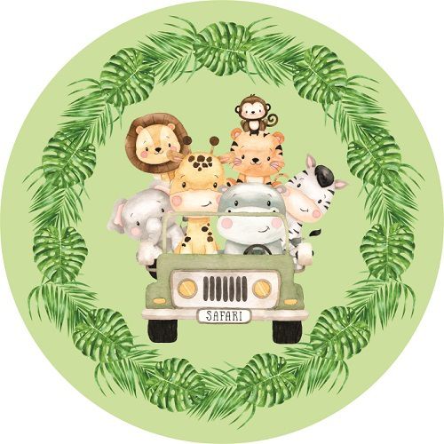 Painel Festa Redondo Sublimado Safari C/elástico