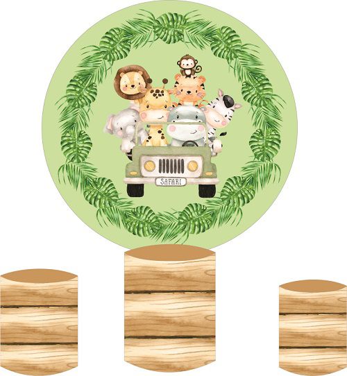 Painel Redondo Sublimado Safari + Trio de Cilindros Veste Fácil