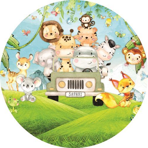 Painel Festa Redondo Sublimado Safari C/elástico