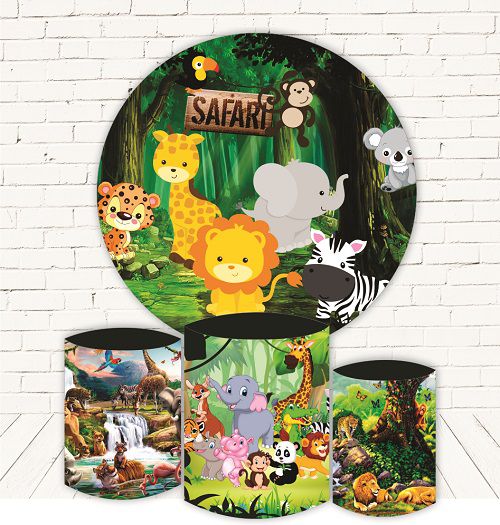 Painel Redondo Sublimado Safari + Trio de Cilindros Veste Fácil